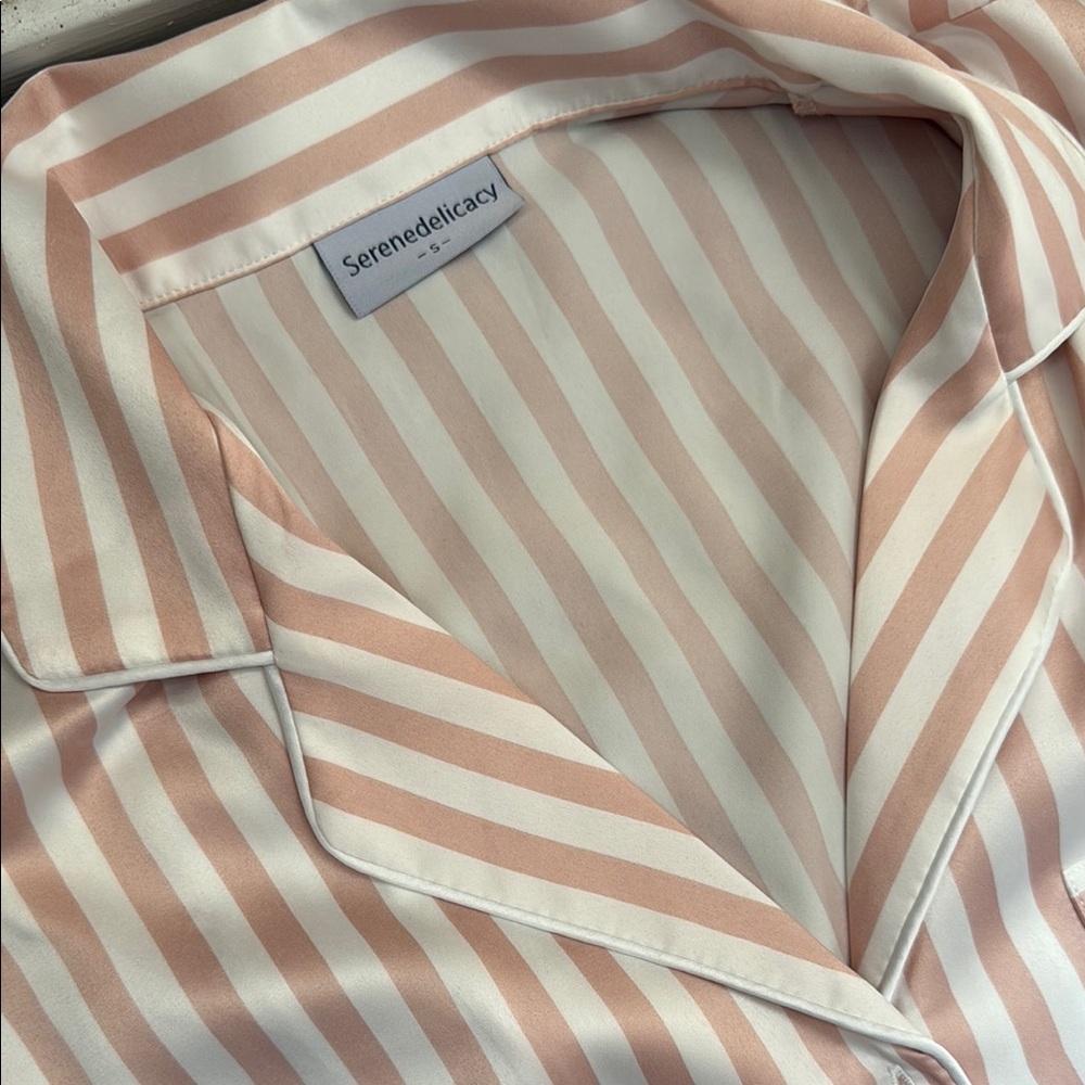 Striped Pink and White Women's Pajama Set - Picture 4 of 5